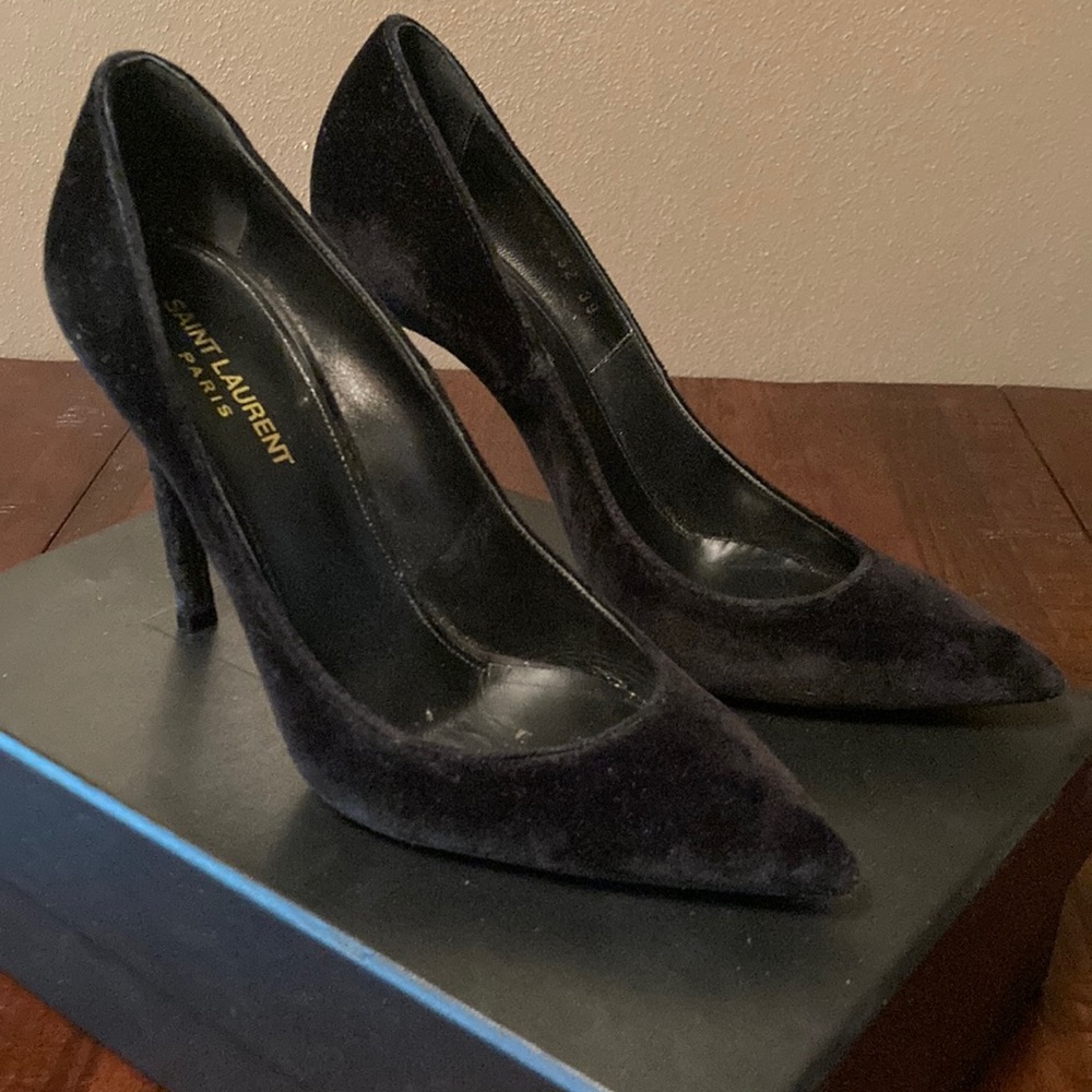 Saint Laurent black velvet heels